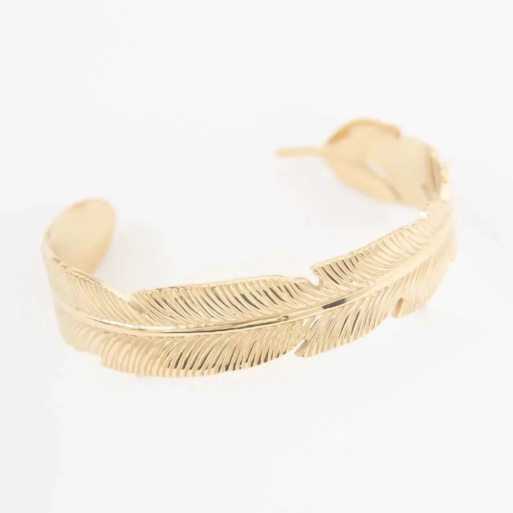 Feather Cuff Bangle Bracelet in Gold